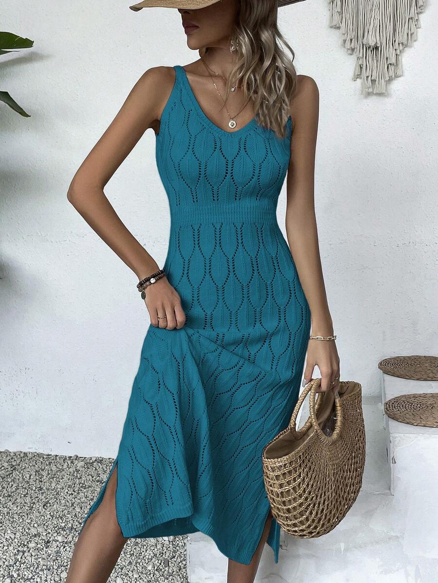 Vestido Longo de Tricô Decote V Brisa de Verão com Fenda na Barra — fotografia 25 | Mar & Pérola