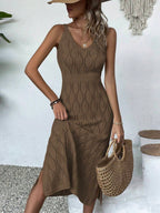 Vestido Longo de Tricô Decote V Brisa de Verão com Fenda na Barra — fotografia 31 | Mar & Pérola