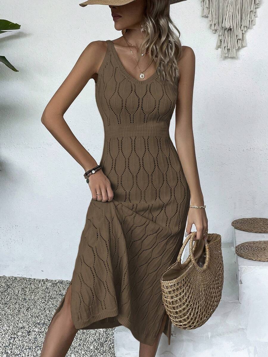 Vestido Longo de Tricô Decote V Brisa de Verão com Fenda na Barra — fotografia 31 | Mar & Pérola