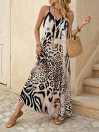 Vestido Longo Estampa de Leopardo Costa Selvagem com Costas Abertas — fotografia 64 | Mar & Pérola