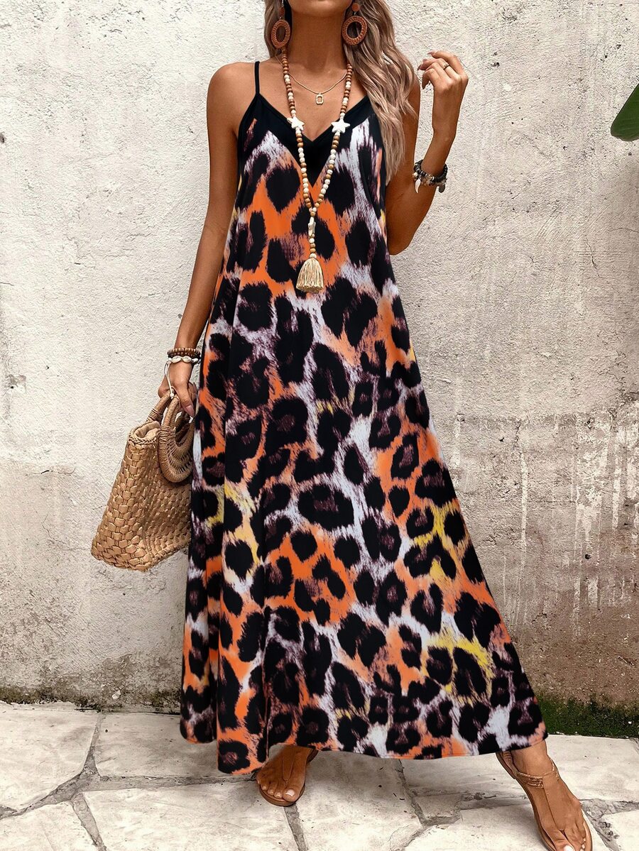 Vestido Longo Estampa de Leopardo Costa Selvagem com Costas Abertas — fotografia 112 | Mar & Pérola