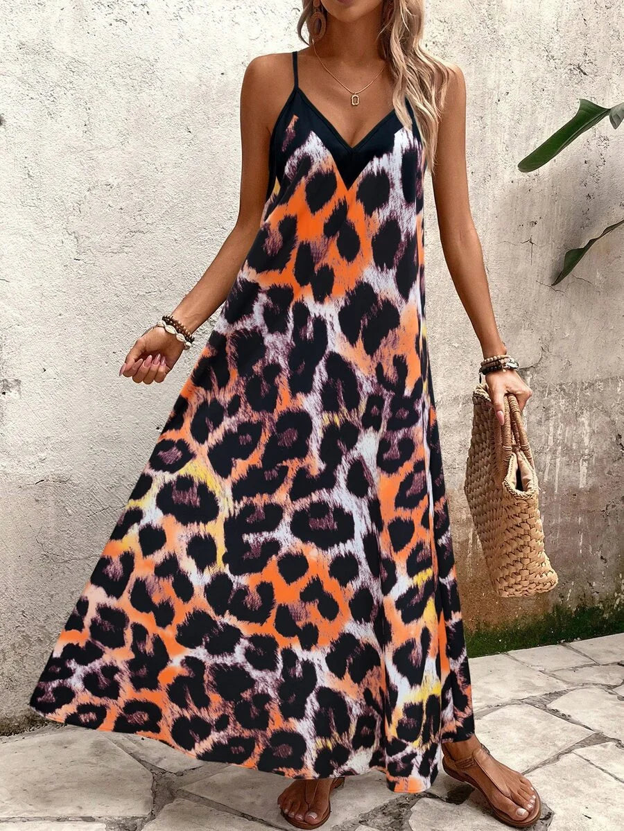 Vestido Longo Estampa de Leopardo Costa Selvagem com Costas Abertas — fotografia 113 | Mar & Pérola