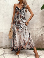 Vestido Longo Estampa de Leopardo Costa Selvagem com Costas Abertas — fotografia 125 | Mar & Pérola