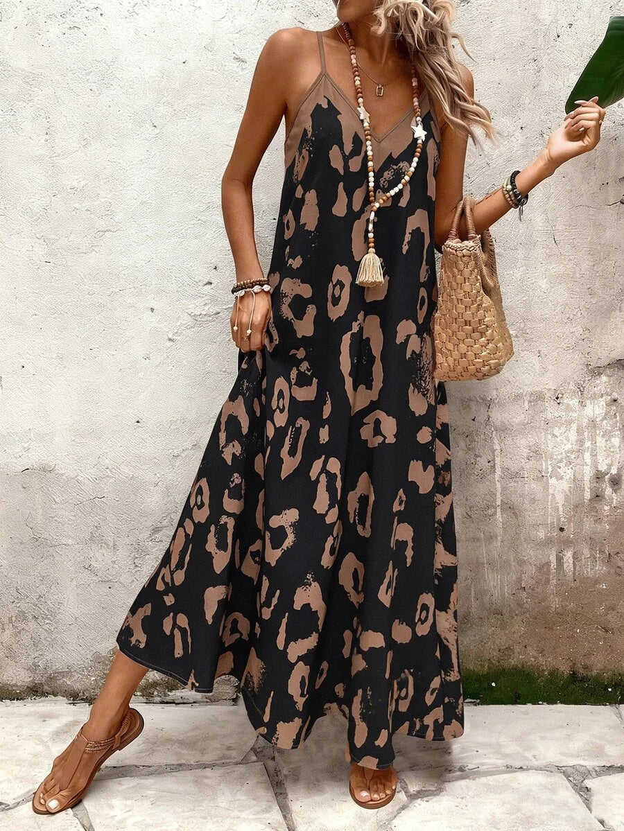 Vestido Longo Estampa de Leopardo Costa Selvagem com Costas Abertas — fotografia 135 | Mar & Pérola