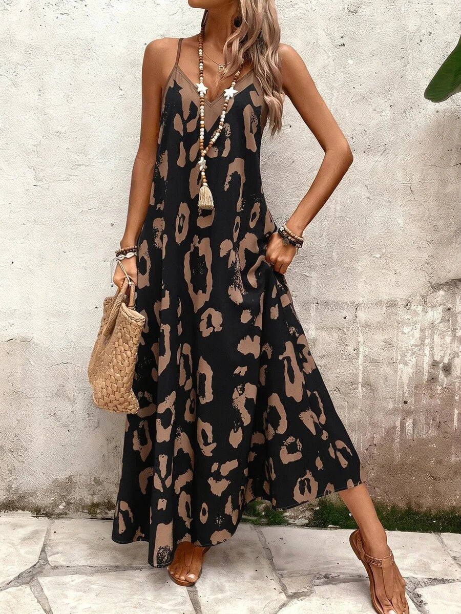 Vestido Longo Estampa de Leopardo Costa Selvagem com Costas Abertas — fotografia 142 | Mar & Pérola