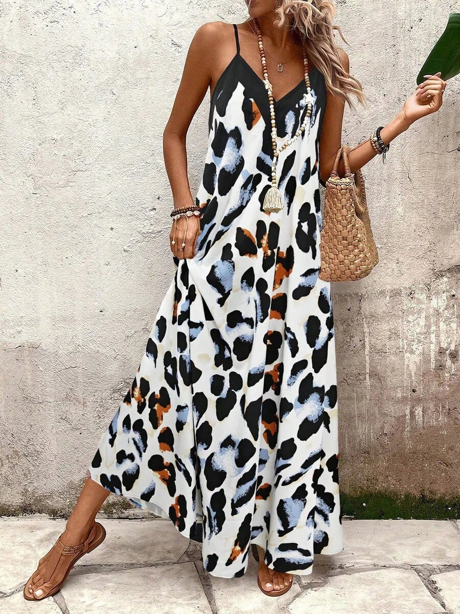 Vestido Longo Estampa de Leopardo Costa Selvagem com Costas Abertas — fotografia 144 | Mar & Pérola