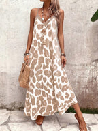 Vestido Longo Estampa de Leopardo Costa Selvagem com Costas Abertas — fotografia 156 | Mar & Pérola