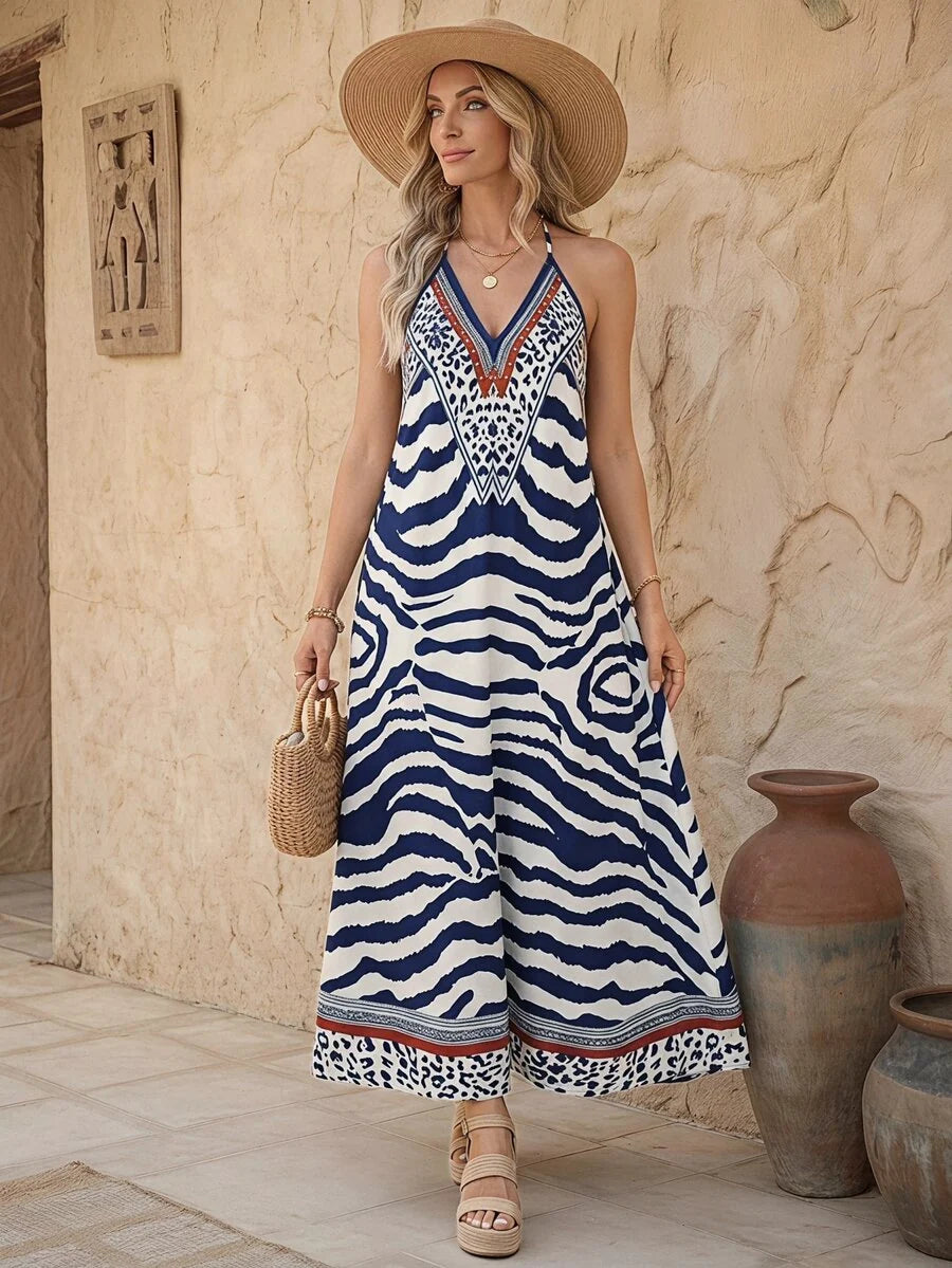 Vestido Longo Estampa de Onça Costa Serena com Alças Finas — fotografia 9 | Mar & Pérola