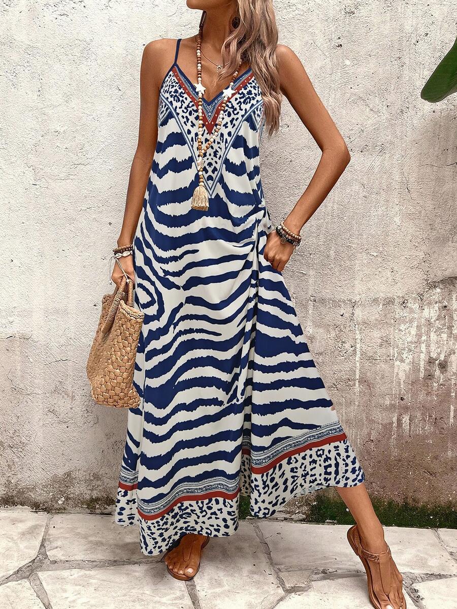 Vestido Longo Estampa de Onça Costa Serena com Alças Finas — fotografia 12 | Mar & Pérola