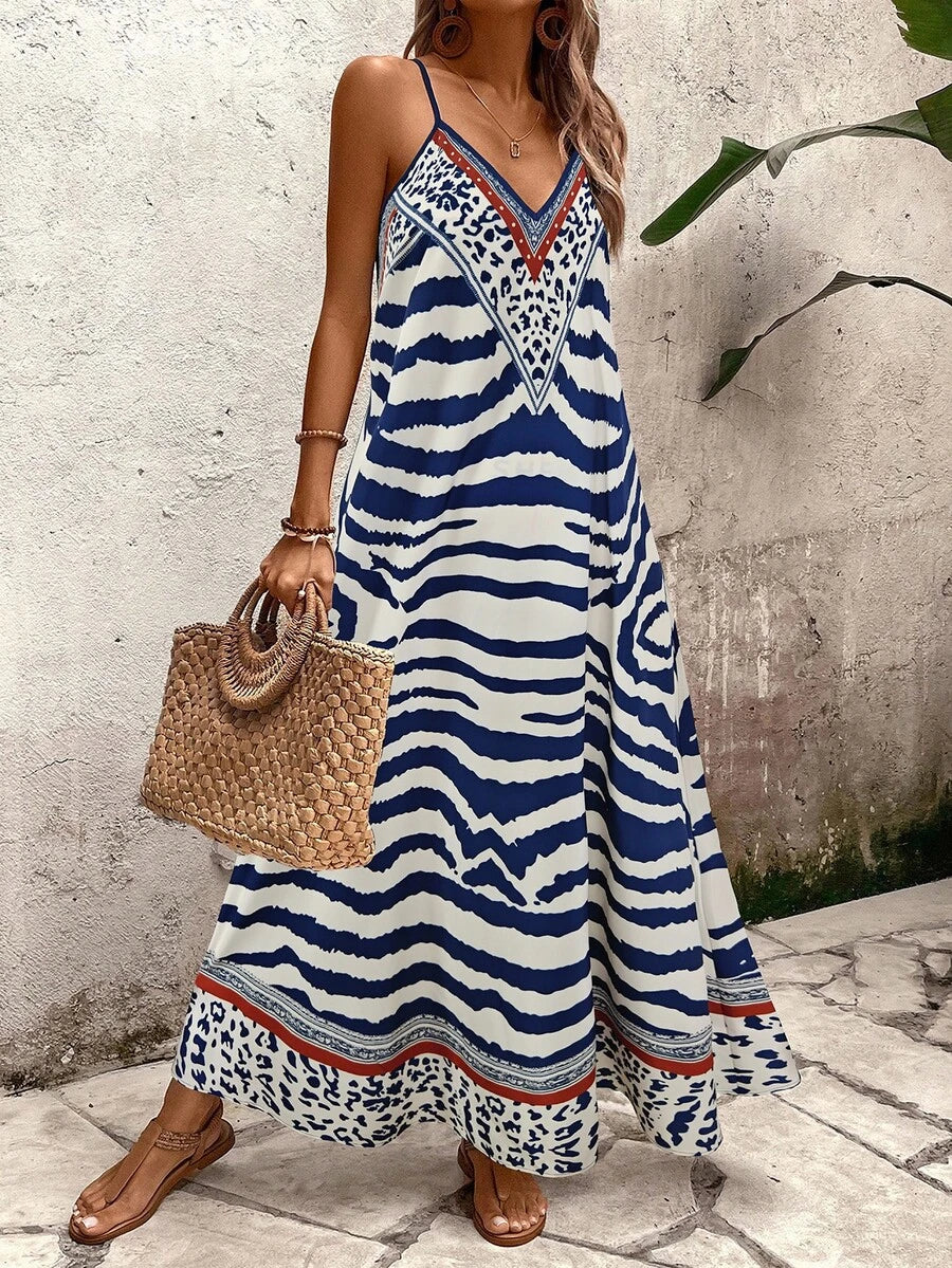 Vestido Longo Estampa de Onça Costa Serena com Alças Finas — fotografia 13 | Mar & Pérola