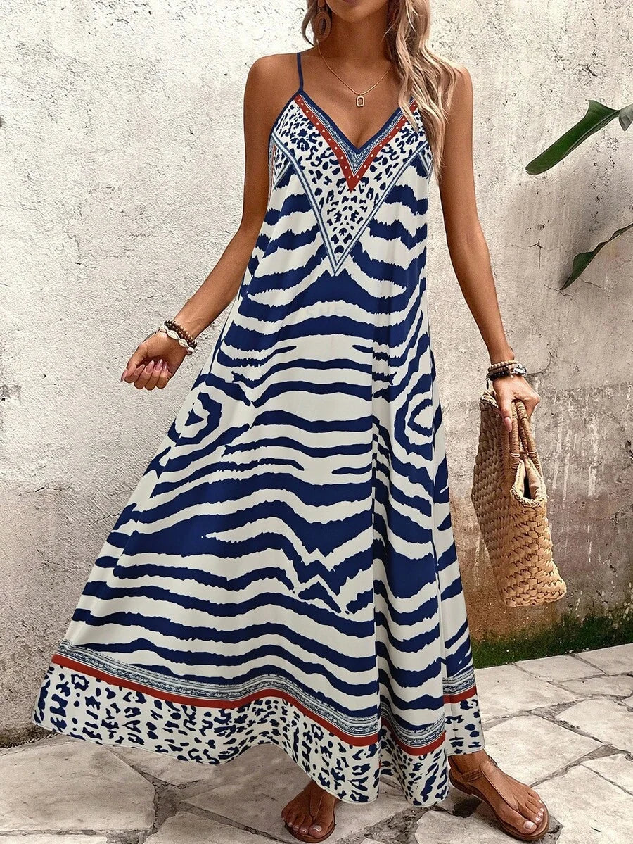 Vestido Longo Estampa de Onça Costa Serena com Alças Finas — fotografia 15 | Mar & Pérola