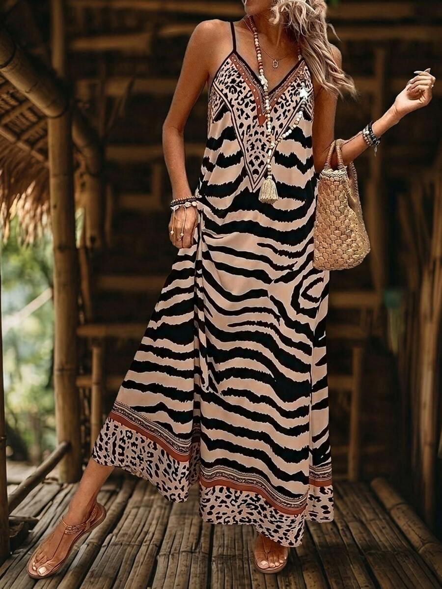 Vestido Longo Estampa de Onça Costa Serena com Alças Finas — fotografia 18 | Mar & Pérola