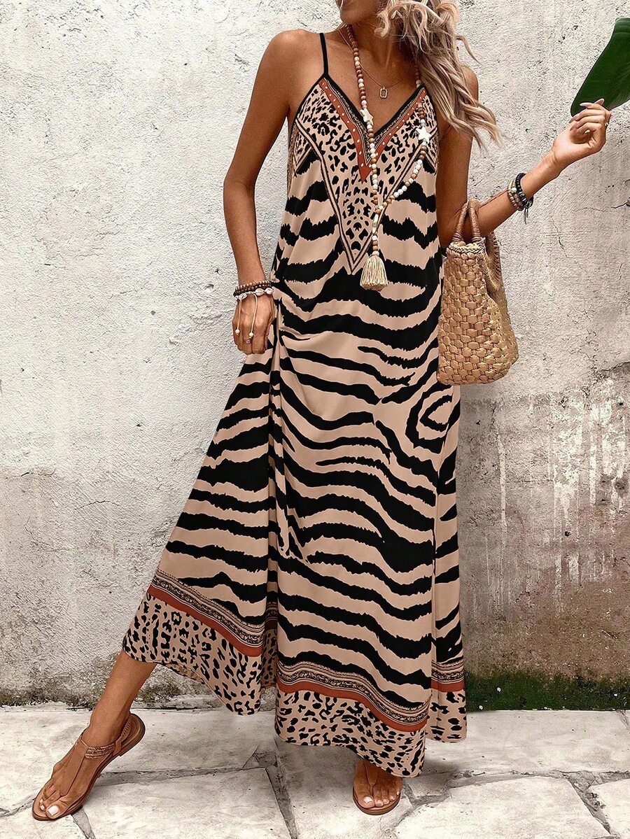 Vestido Longo Estampa de Onça Costa Serena com Alças Finas — fotografia 19 | Mar & Pérola