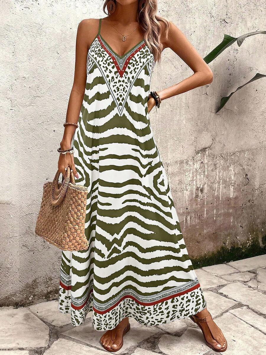 Vestido Longo Estampa de Onça Costa Serena com Alças Finas — fotografia 30 | Mar & Pérola