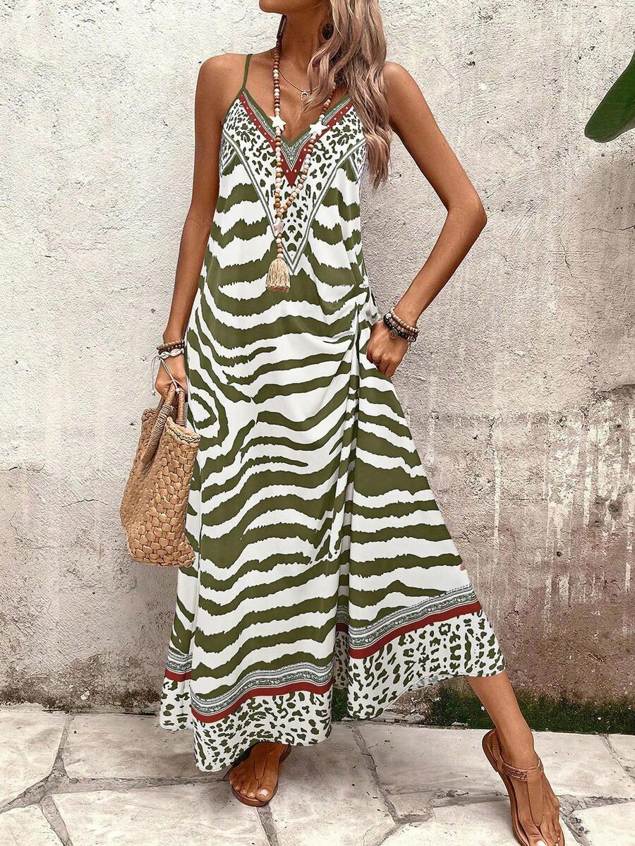 Vestido Longo Estampa de Onça Costa Serena com Alças Finas — fotografia 32 | Mar & Pérola