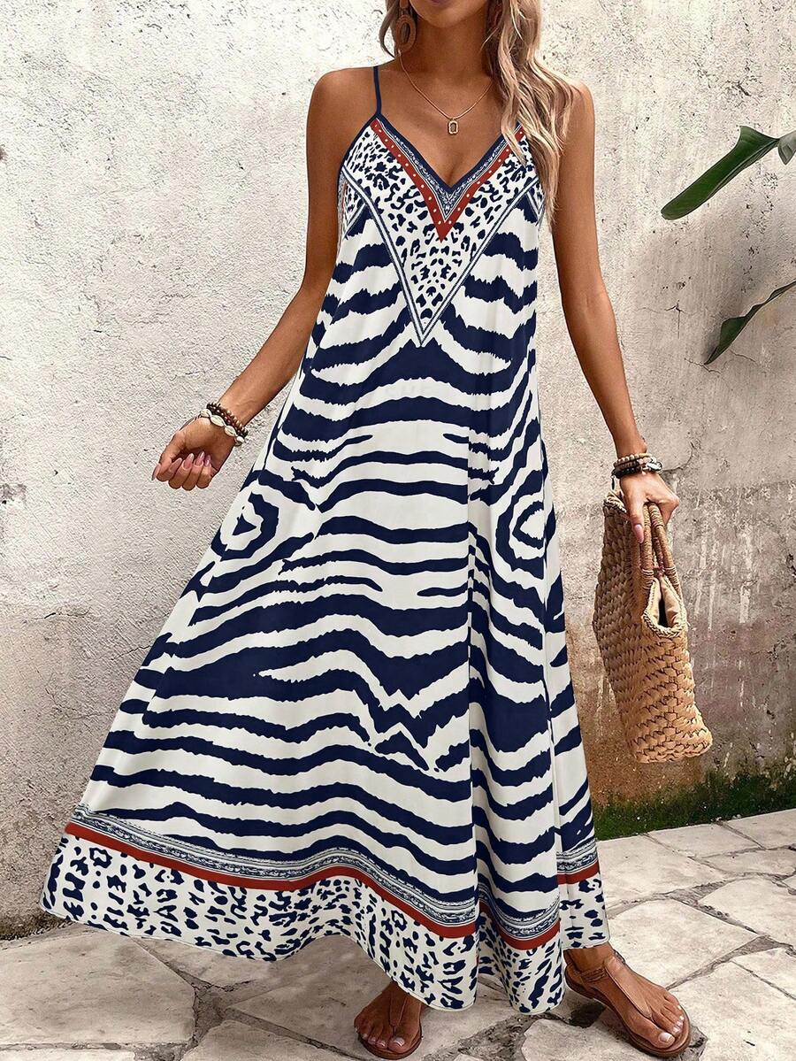 Vestido Longo Estampa de Onça Costa Serena com Alças Finas — fotografia 35 | Mar & Pérola