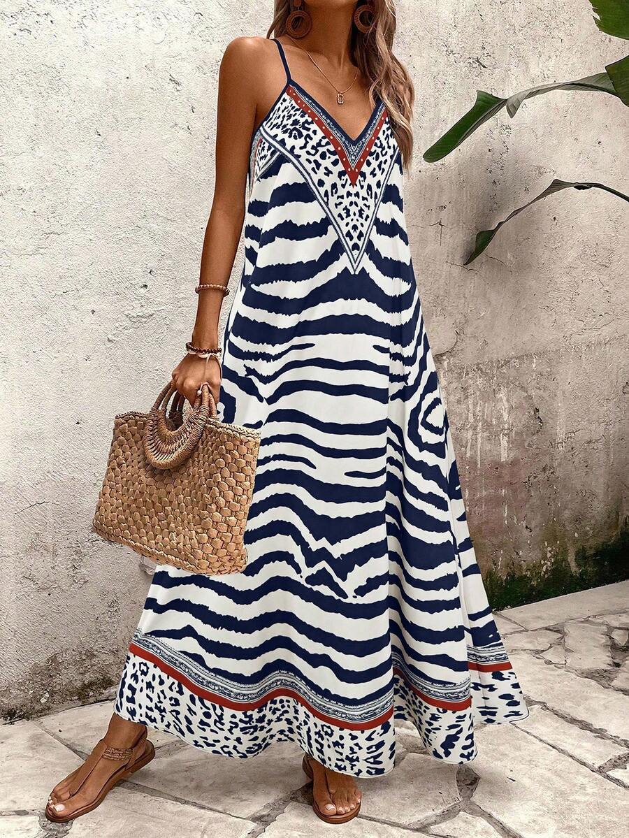 Vestido Longo Estampa de Onça Costa Serena com Alças Finas — fotografia 36 | Mar & Pérola
