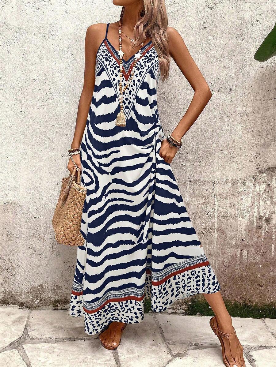 Vestido Longo Estampa de Onça Costa Serena com Alças Finas — fotografia 39 | Mar & Pérola