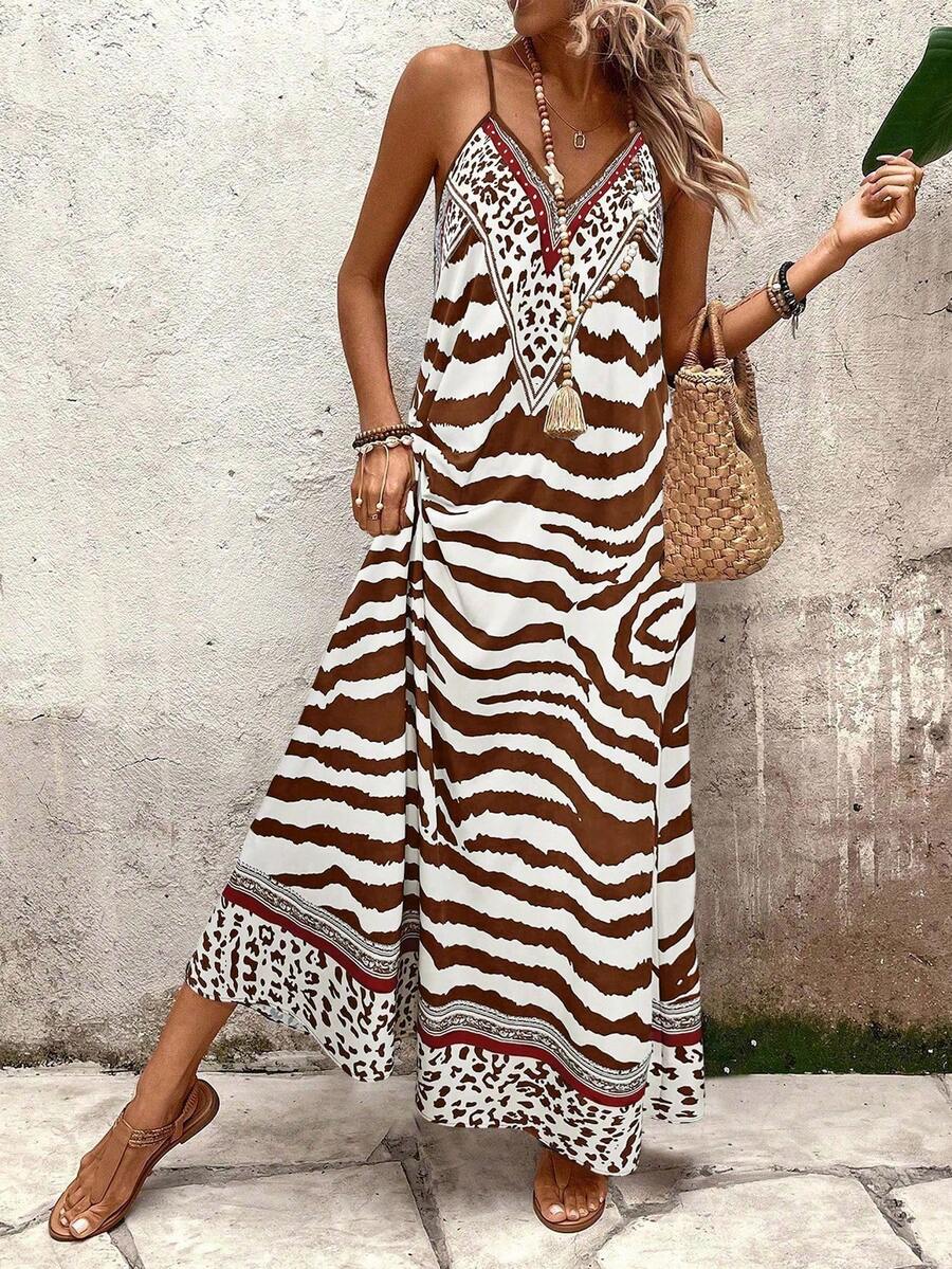 Vestido Longo Estampa de Onça Costa Serena com Alças Finas — fotografia 40 | Mar & Pérola