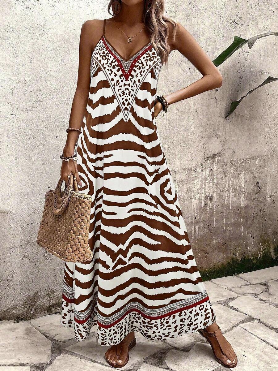 Vestido Longo Estampa de Onça Costa Serena com Alças Finas — fotografia 42 | Mar & Pérola