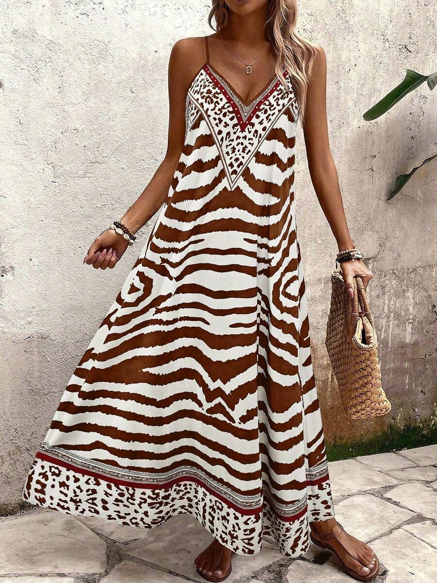 Vestido Longo Estampa de Onça Costa Serena com Alças Finas — fotografia 44 | Mar & Pérola