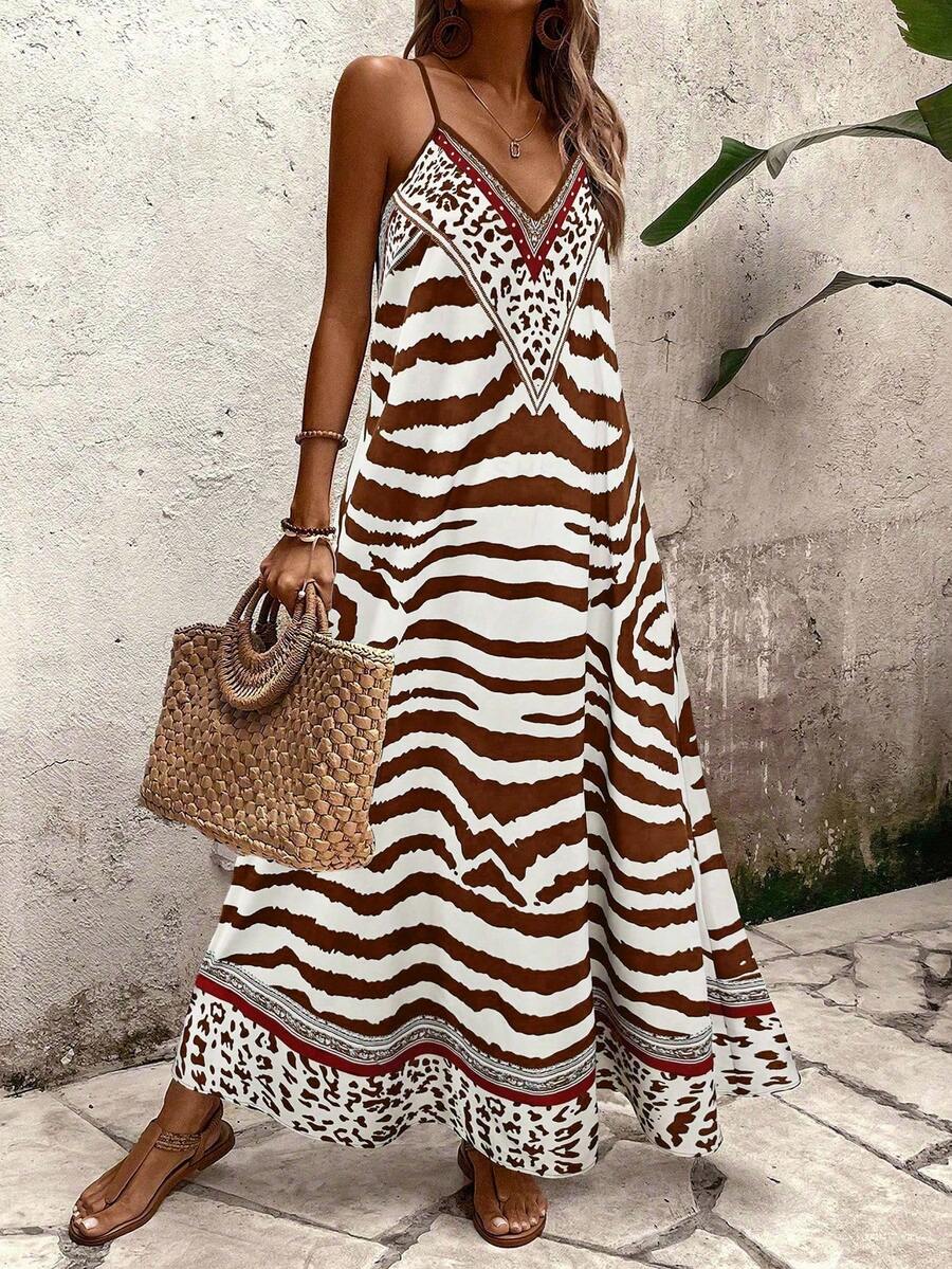 Vestido Longo Estampa de Onça Costa Serena com Alças Finas — fotografia 45 | Mar & Pérola