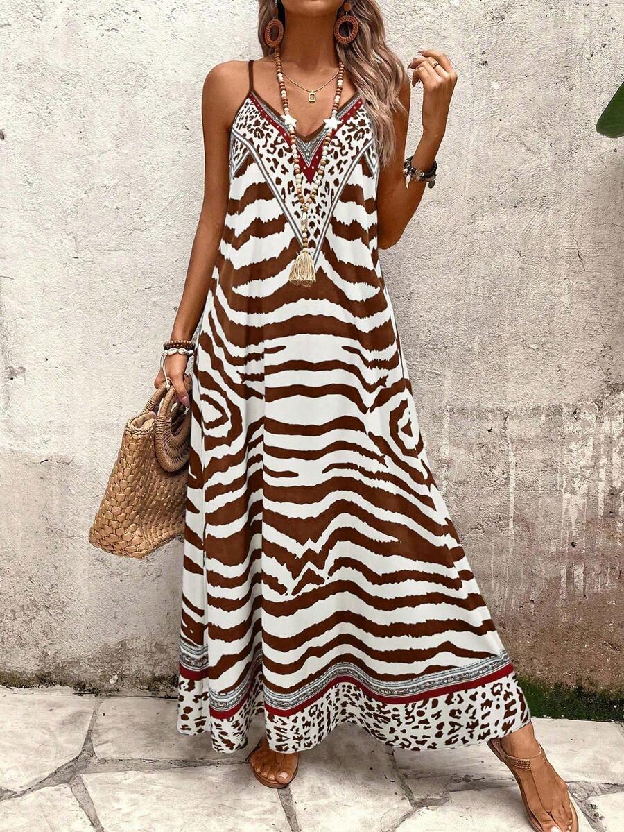 Vestido Longo Estampa de Onça Costa Serena com Alças Finas — fotografia 46 | Mar & Pérola