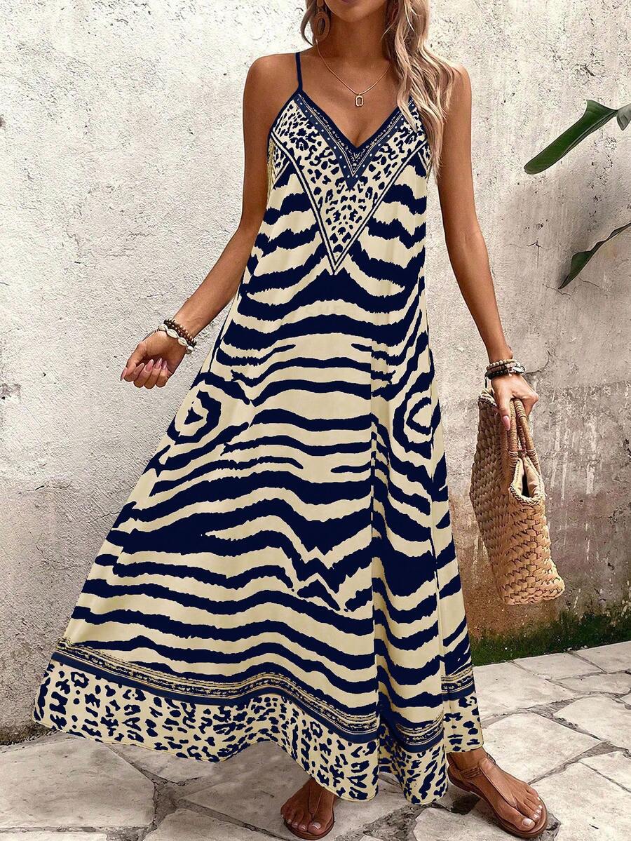 Vestido Longo Estampa de Onça Costa Serena com Alças Finas — fotografia 50 | Mar & Pérola