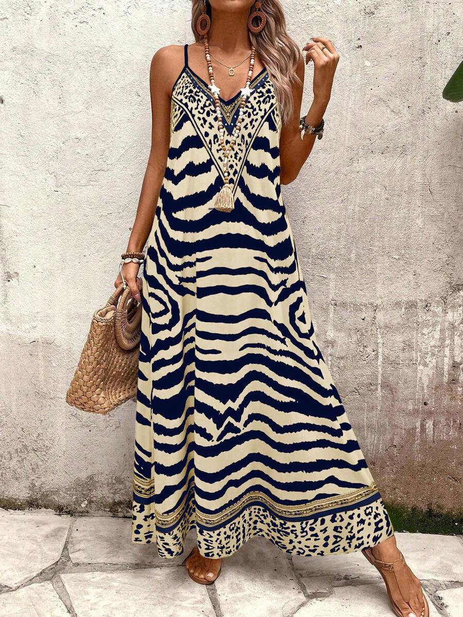 Vestido Longo Estampa de Onça Costa Serena com Alças Finas — fotografia 52 | Mar & Pérola