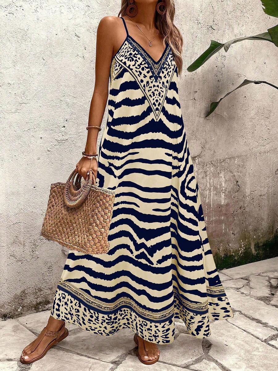 Vestido Longo Estampa de Onça Costa Serena com Alças Finas — fotografia 53 | Mar & Pérola
