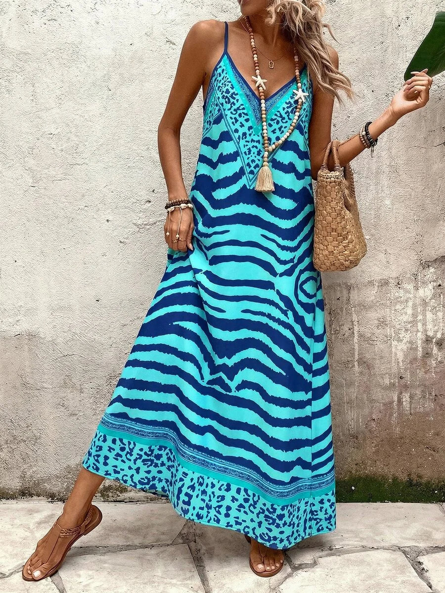Vestido Longo Estampa de Onça Costa Serena com Alças Finas — fotografia 54 | Mar & Pérola