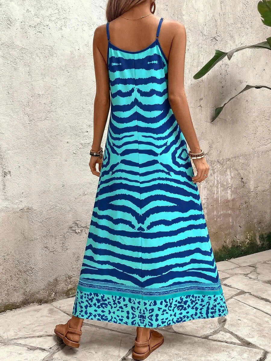Vestido Longo Estampa de Onça Costa Serena com Alças Finas — fotografia 55 | Mar & Pérola