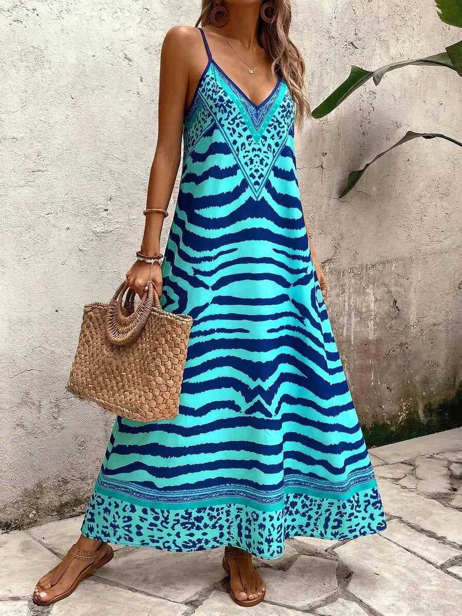 Vestido Longo Estampa de Onça Costa Serena com Alças Finas — fotografia 57 | Mar & Pérola