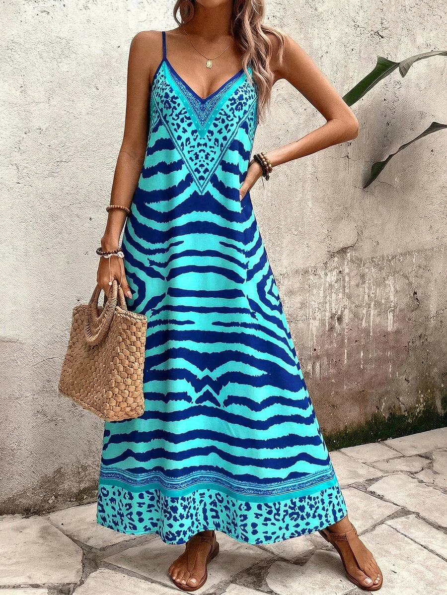 Vestido Longo Estampa de Onça Costa Serena com Alças Finas — fotografia 58 | Mar & Pérola