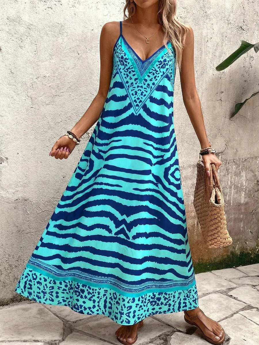 Vestido Longo Estampa de Onça Costa Serena com Alças Finas — fotografia 59 | Mar & Pérola