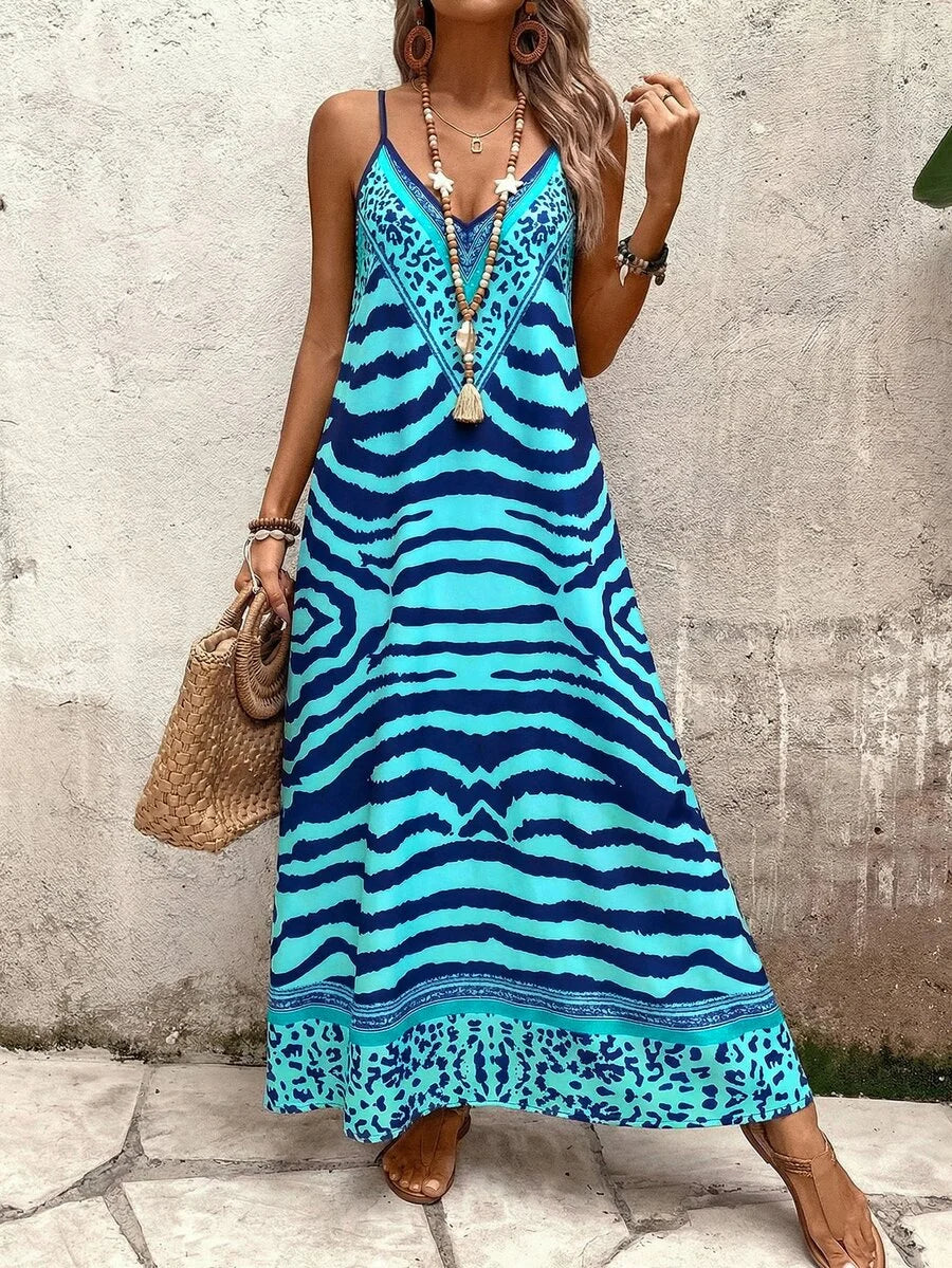 Vestido Longo Estampa de Onça Costa Serena com Alças Finas — fotografia 60 | Mar & Pérola