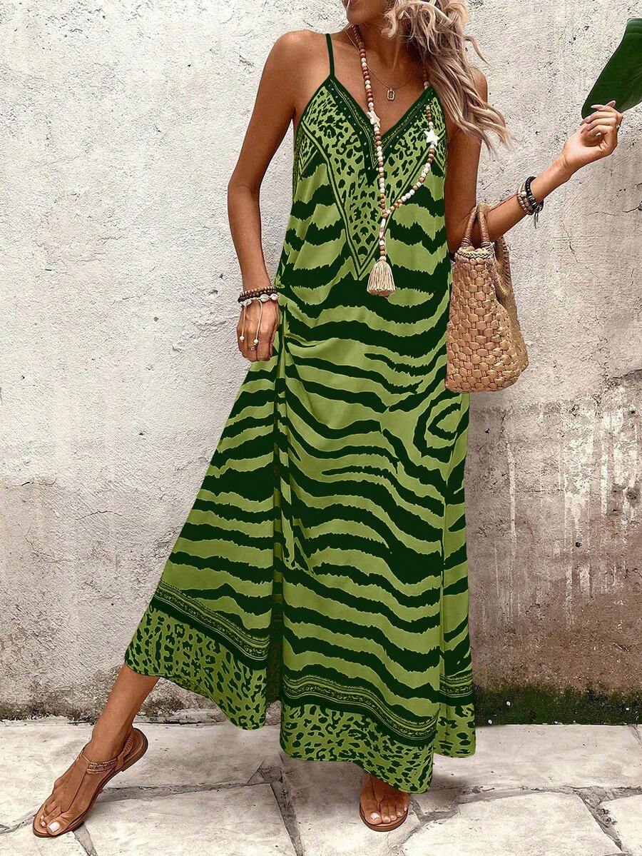 Vestido Longo Estampa de Onça Costa Serena com Alças Finas — fotografia 61 | Mar & Pérola