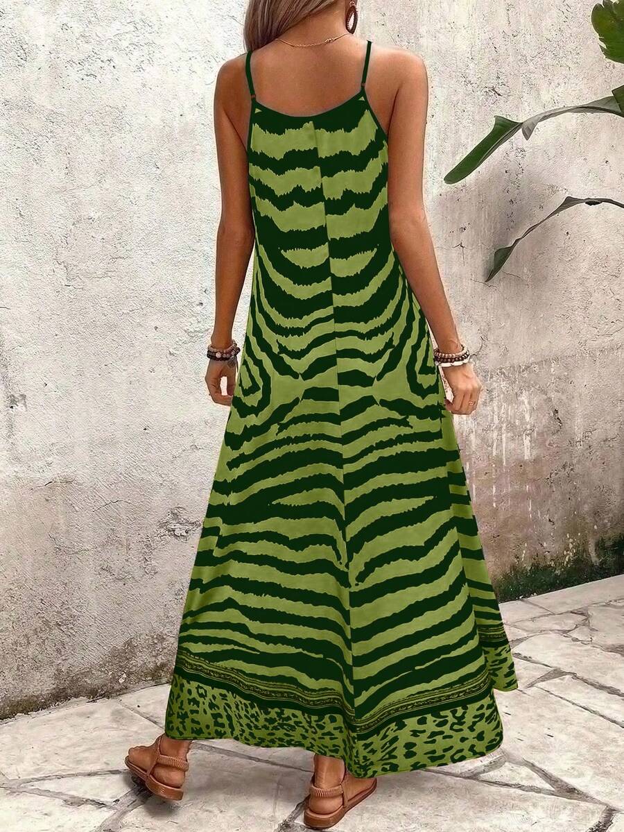 Vestido Longo Estampa de Onça Costa Serena com Alças Finas — fotografia 62 | Mar & Pérola