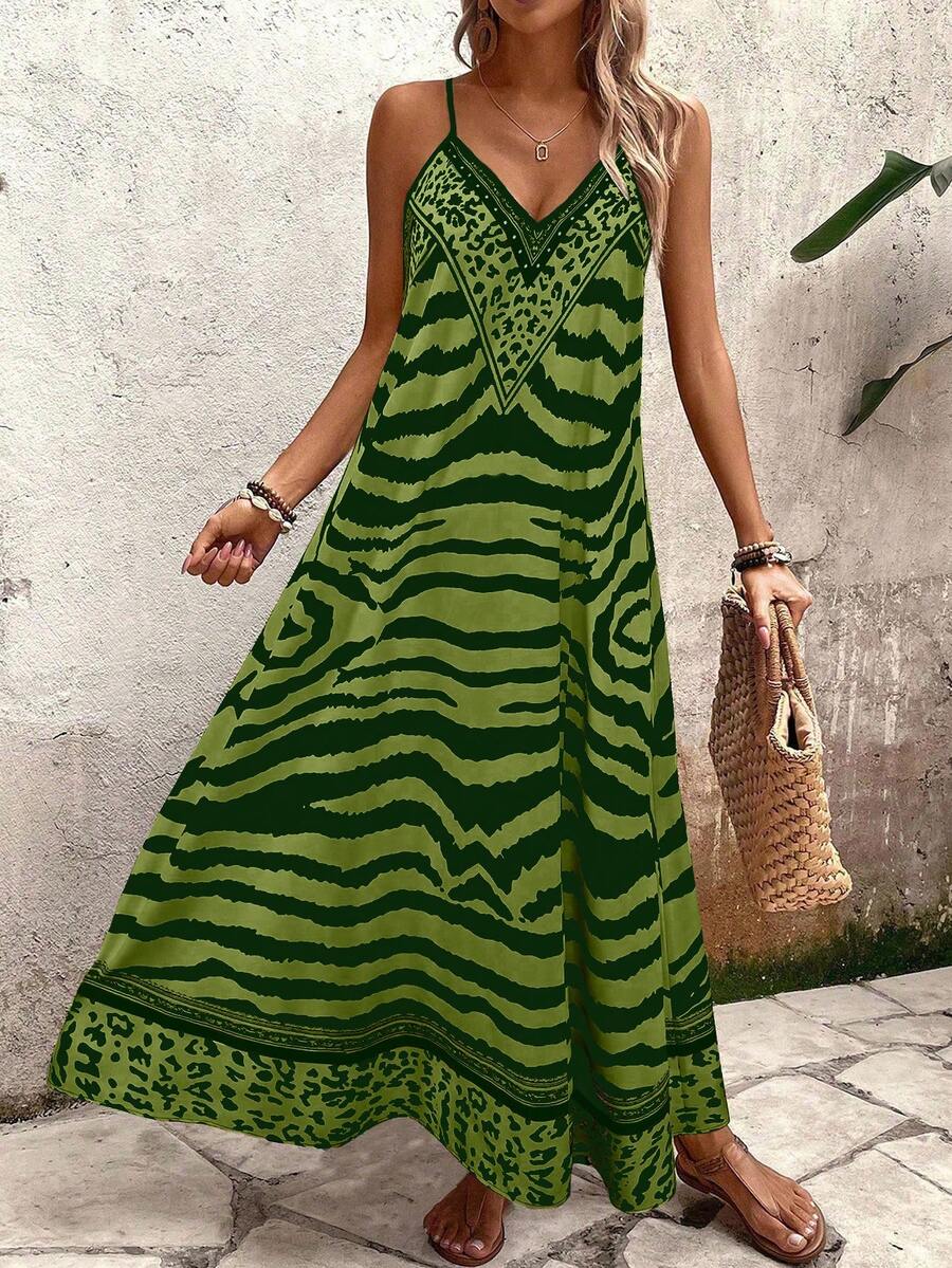 Vestido Longo Estampa de Onça Costa Serena com Alças Finas — fotografia 67 | Mar & Pérola
