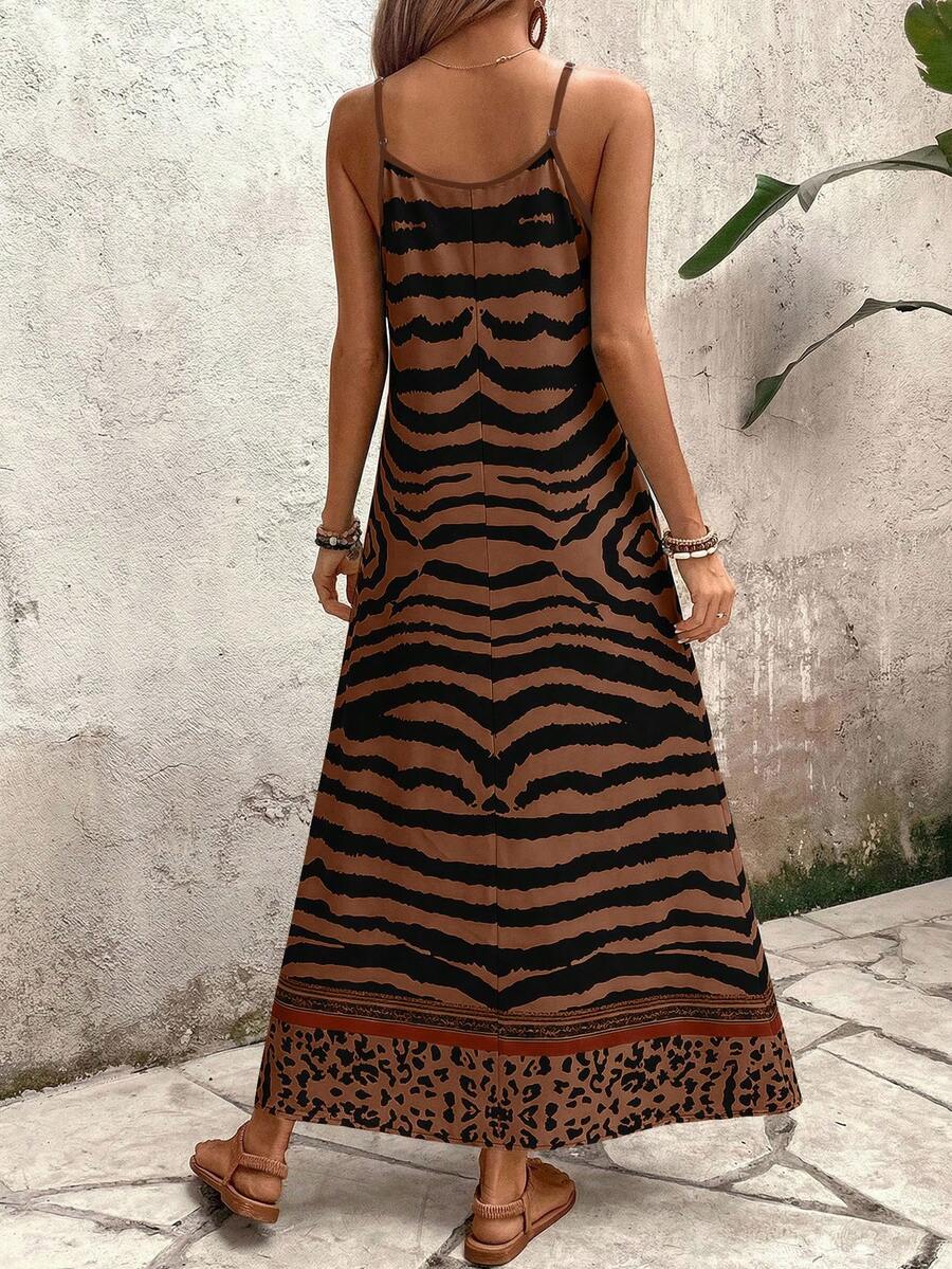 Vestido Longo Estampa de Onça Costa Serena com Alças Finas — fotografia 69 | Mar & Pérola
