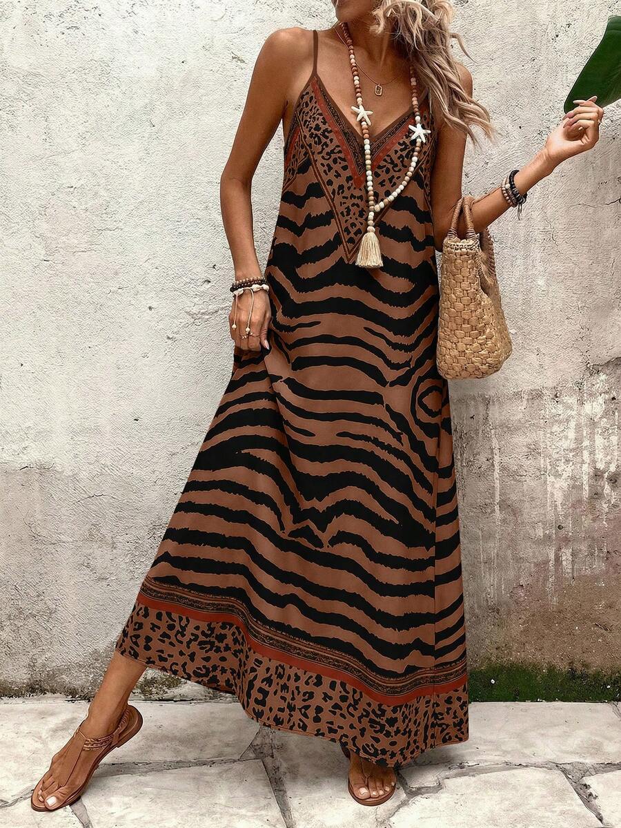 Vestido Longo Estampa de Onça Costa Serena com Alças Finas — fotografia 73 | Mar & Pérola