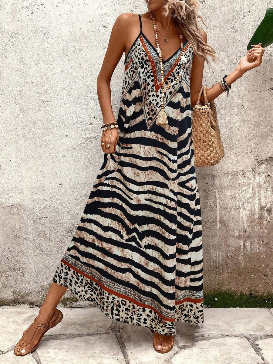 Vestido Longo Estampa de Onça Costa Serena com Alças Finas — fotografia 76 | Mar & Pérola