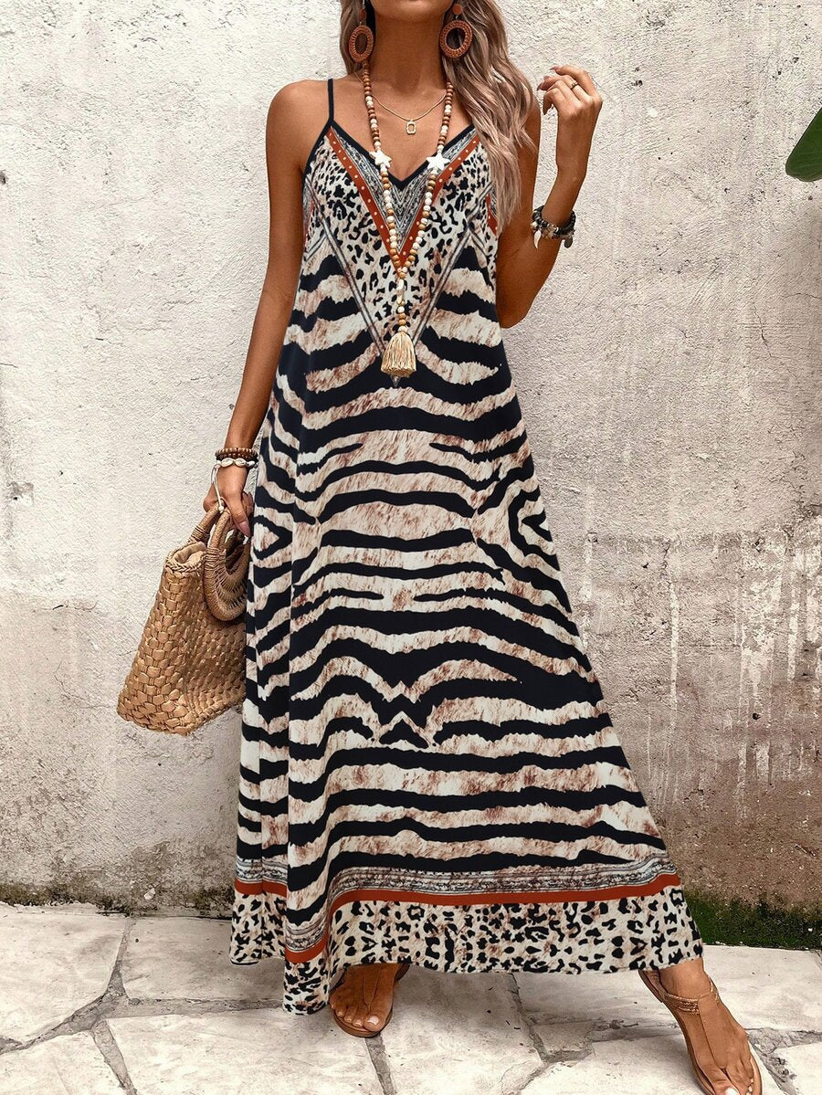Vestido Longo Estampa de Onça Costa Serena com Alças Finas — fotografia 77 | Mar & Pérola