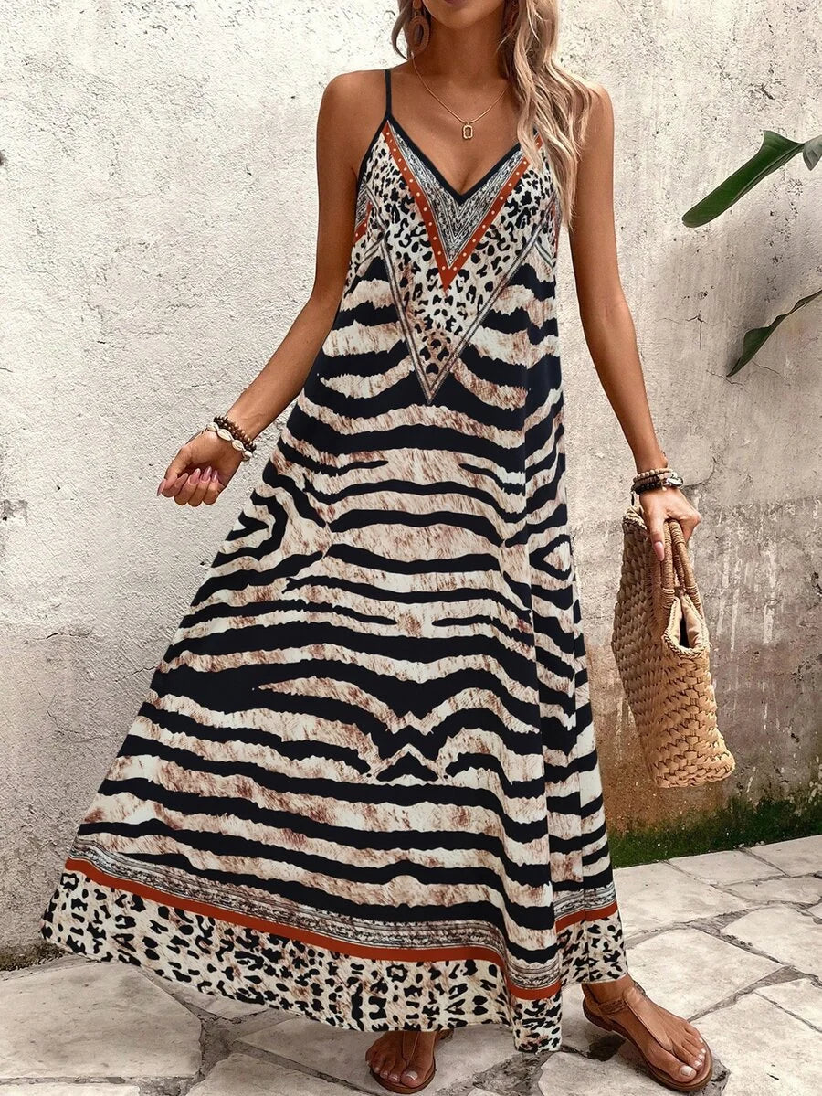 Vestido Longo Estampa de Onça Costa Serena com Alças Finas — fotografia 79 | Mar & Pérola