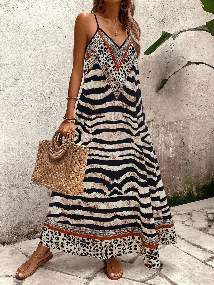 Vestido Longo Estampa de Onça Costa Serena com Alças Finas — fotografia 80 | Mar & Pérola