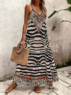 Vestido Longo Estampa de Onça Costa Serena com Alças Finas — fotografia 80 | Mar & Pérola