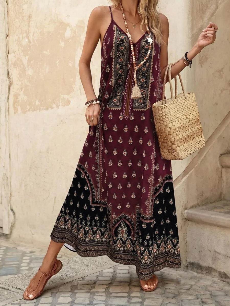 Vestido Longo Estampa de Onça Costa Serena com Alças Finas — fotografia 81 | Mar & Pérola