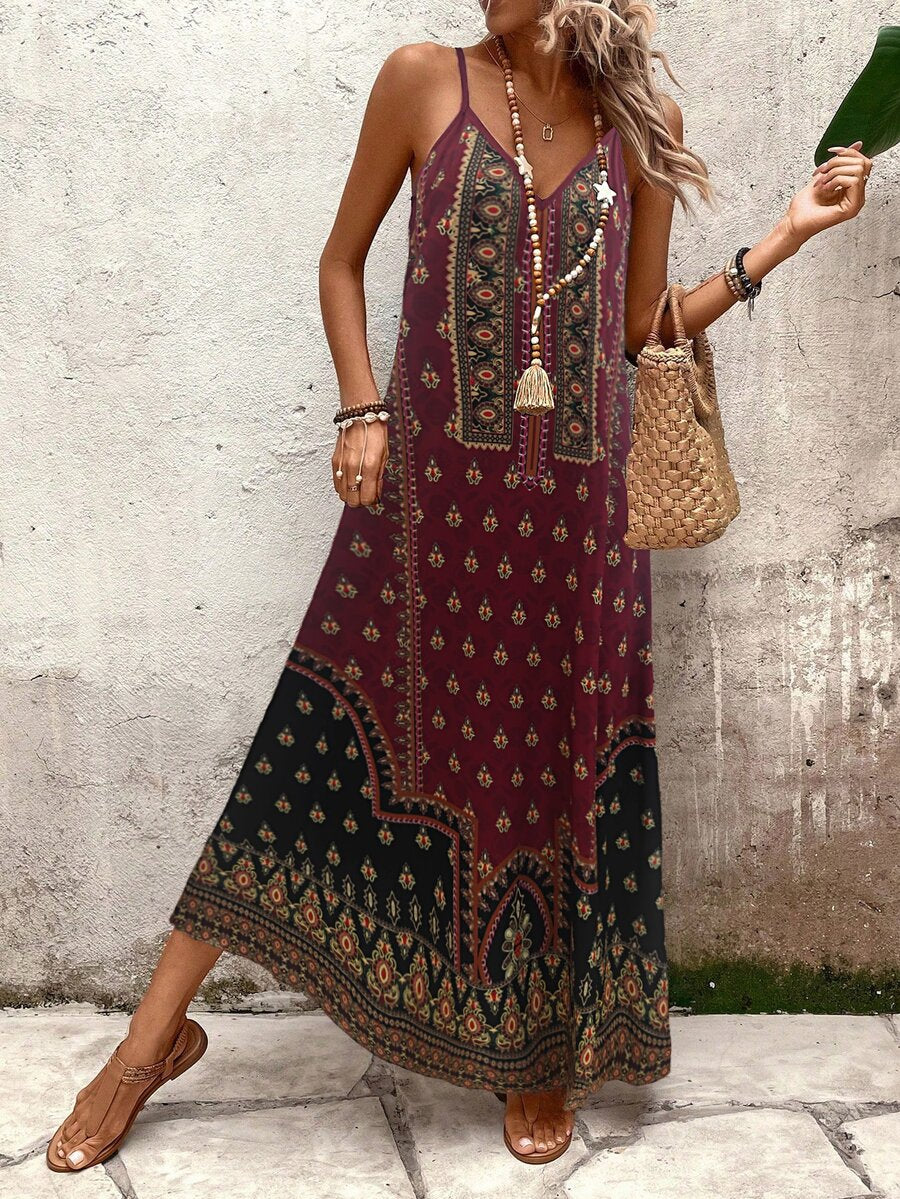 Vestido Longo Estampa de Onça Costa Serena com Alças Finas — fotografia 83 | Mar & Pérola