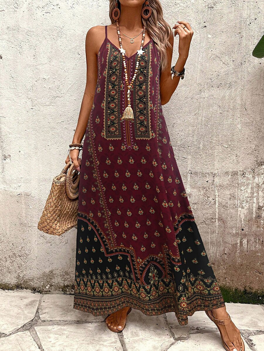 Vestido Longo Estampa de Onça Costa Serena com Alças Finas — fotografia 84 | Mar & Pérola