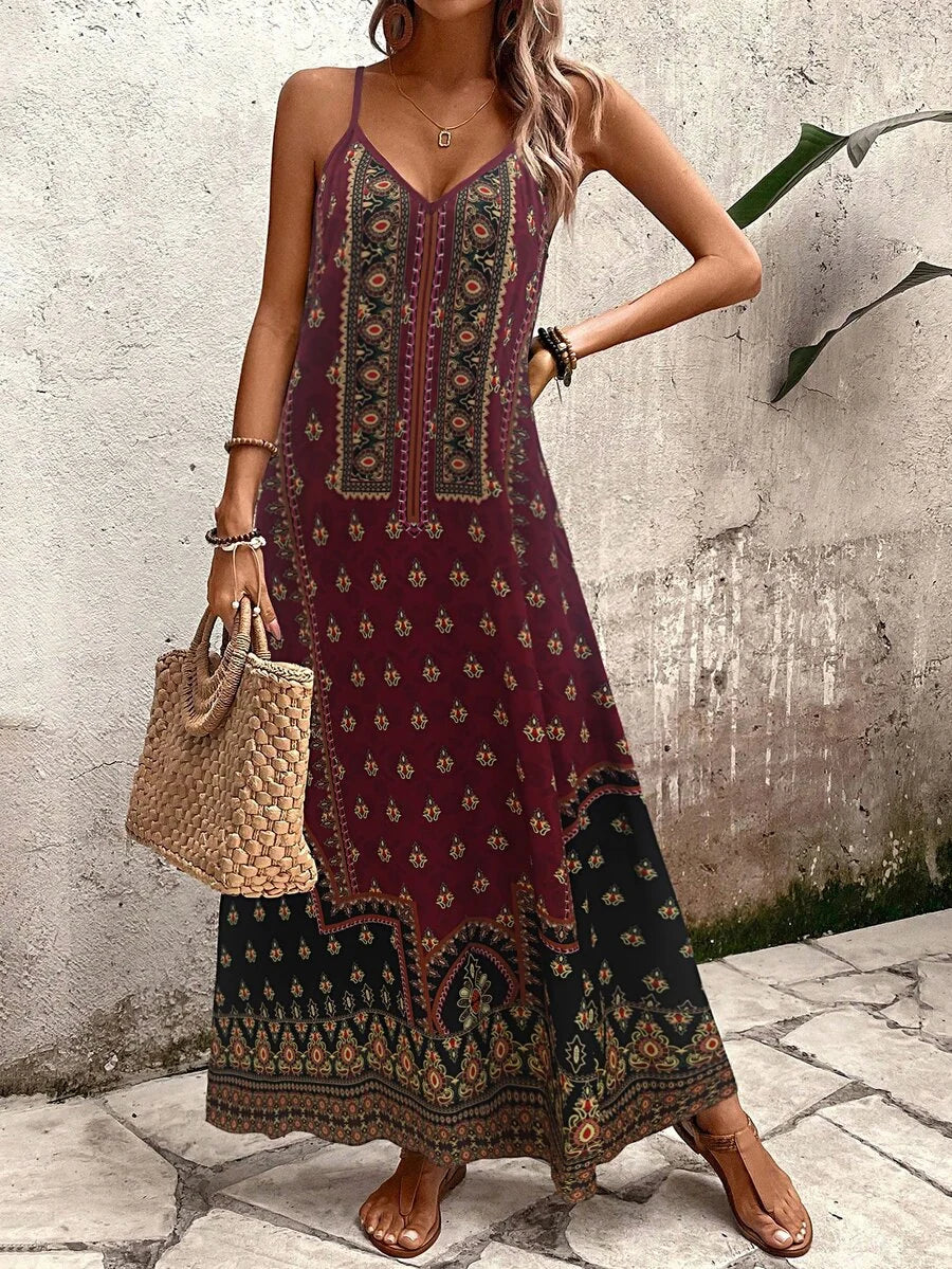 Vestido Longo Estampa de Onça Costa Serena com Alças Finas — fotografia 86 | Mar & Pérola